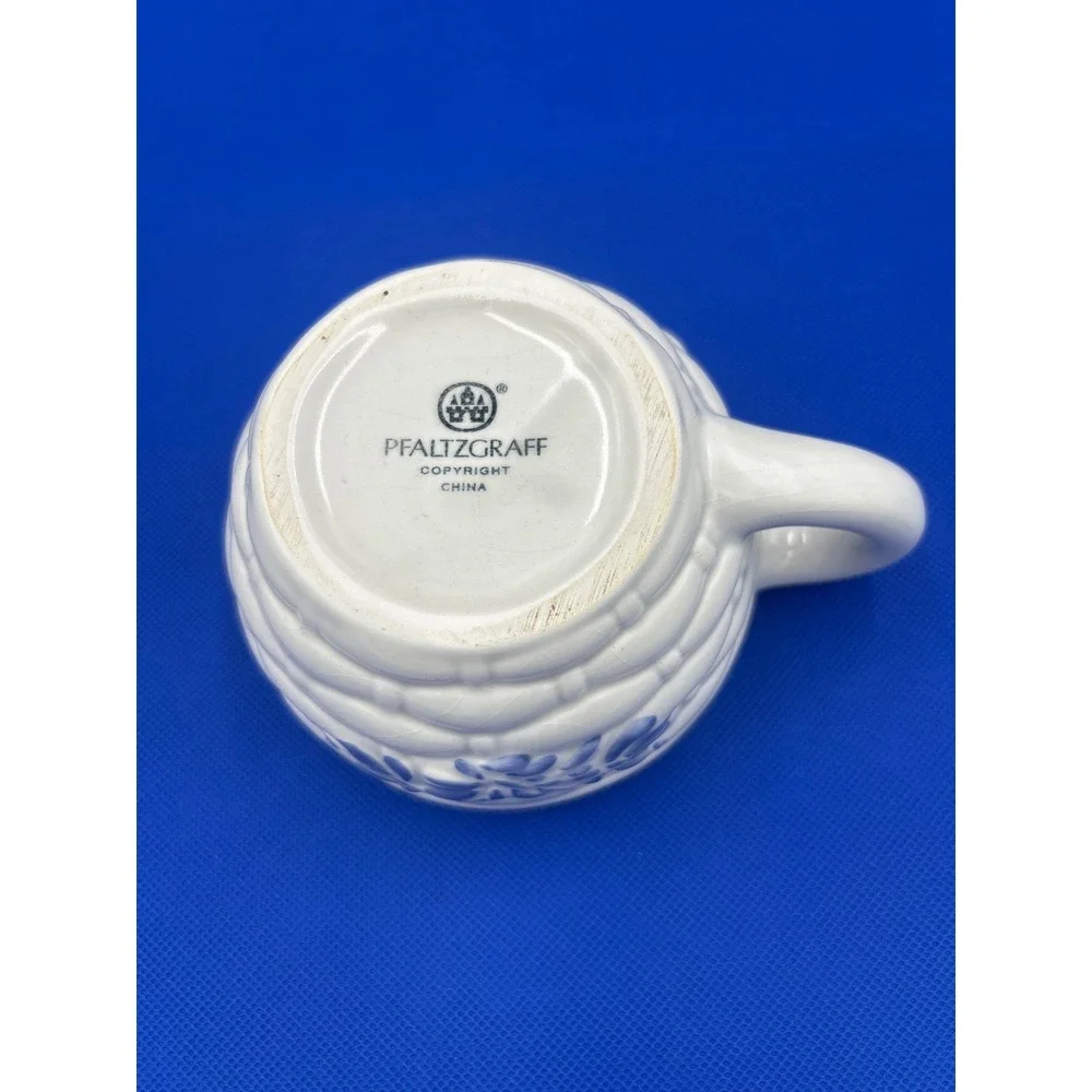 RARE Pfaltzgraff Basketweave Blue Floral Stoneware Cup Mug Vintage USA‎